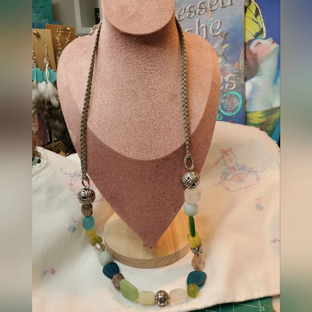 Brighton Necklace Sea Candy Long Beaded Corded Necklce In SILVERTONE
